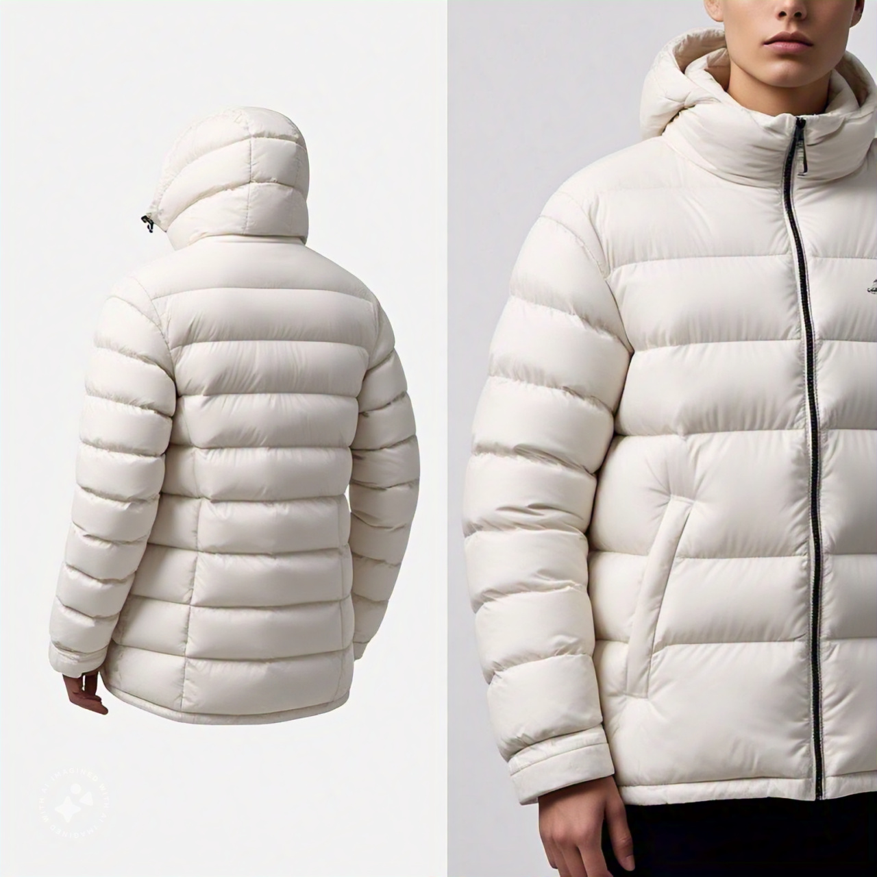Women's Oversized Off-White Puffer Jacket Front View - Image 3