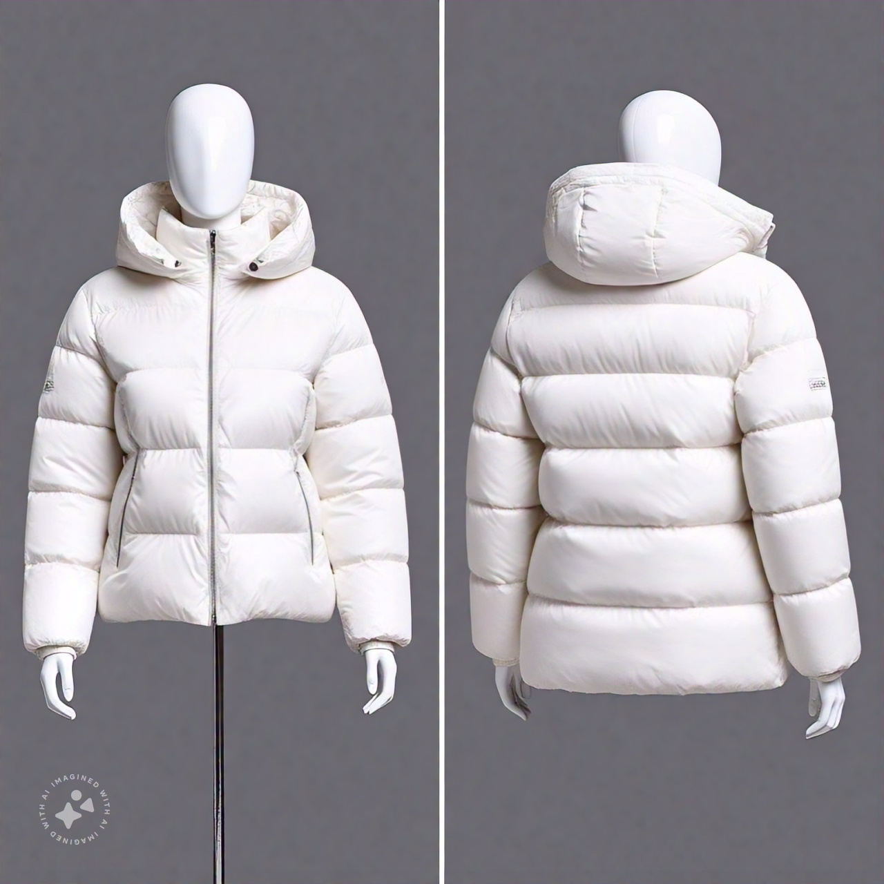 Women's Oversized Off-White Puffer Jacket Front View - Image 4