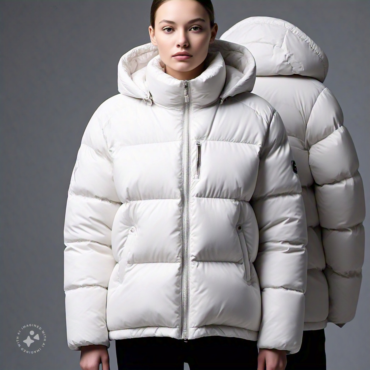 Women’s Oversized Off-White Puffer Jacket Front View