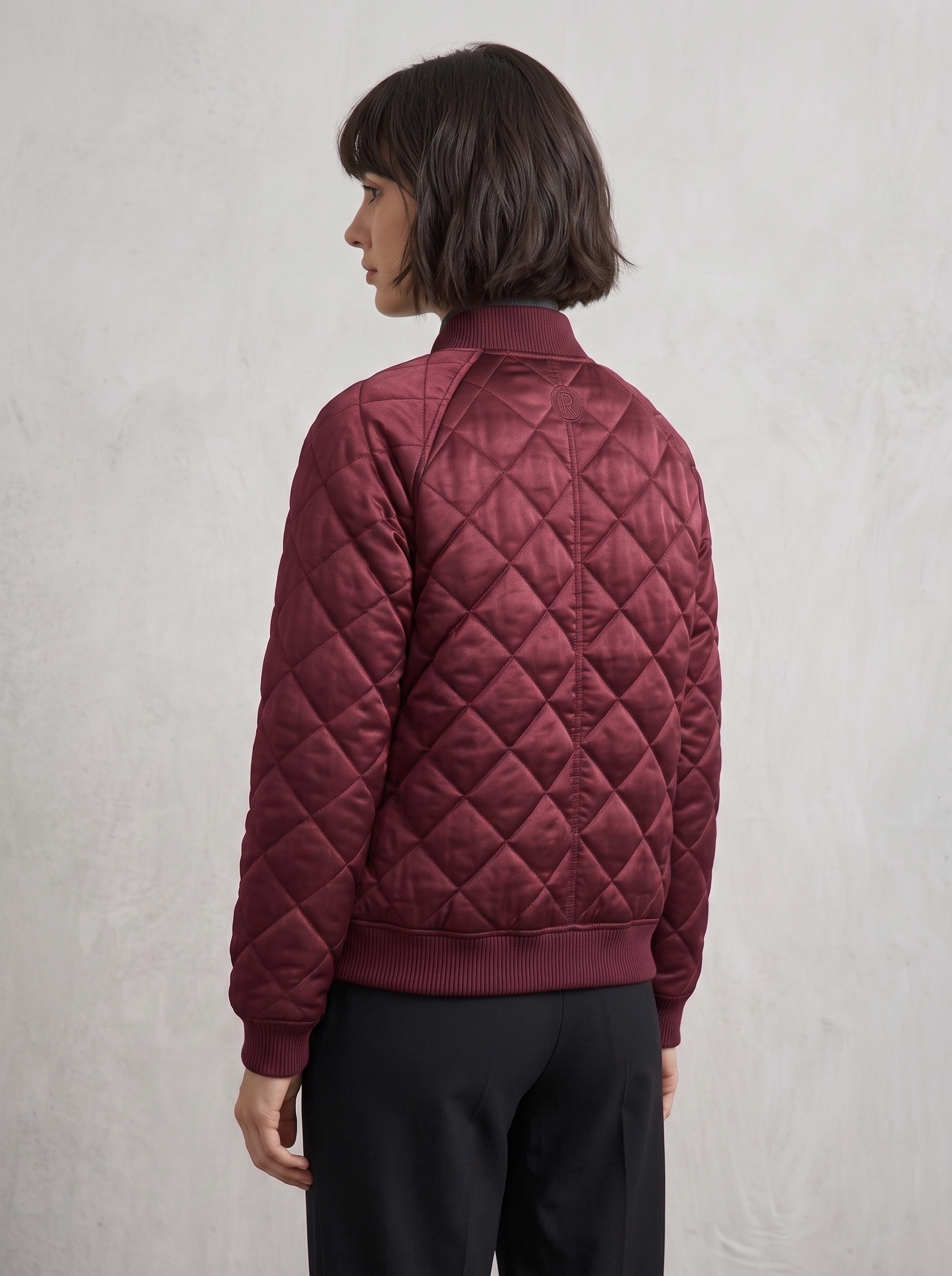 The Luxe Quilted Satin Bomber Jacket | Deep Burgundy - Image 2