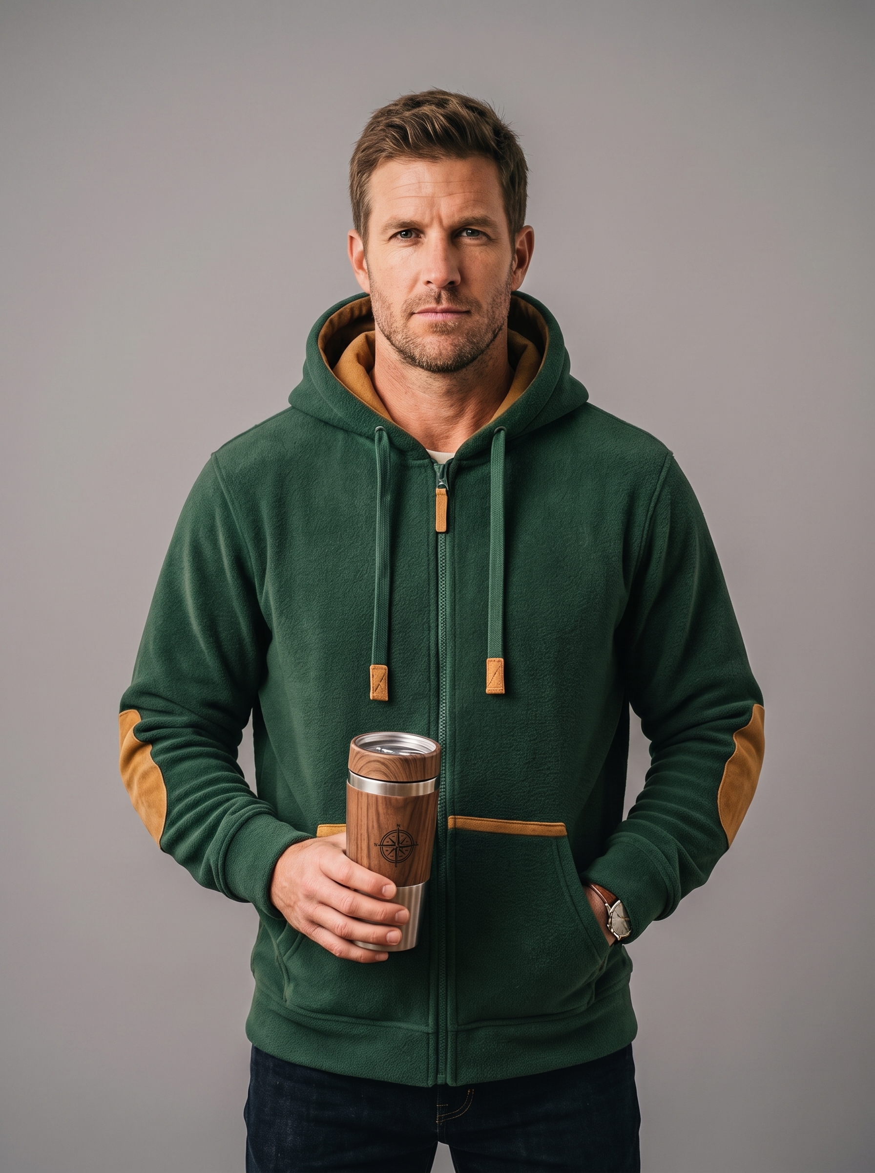 The Premium Polar Fleece & Leather Zip-Up Hoodie